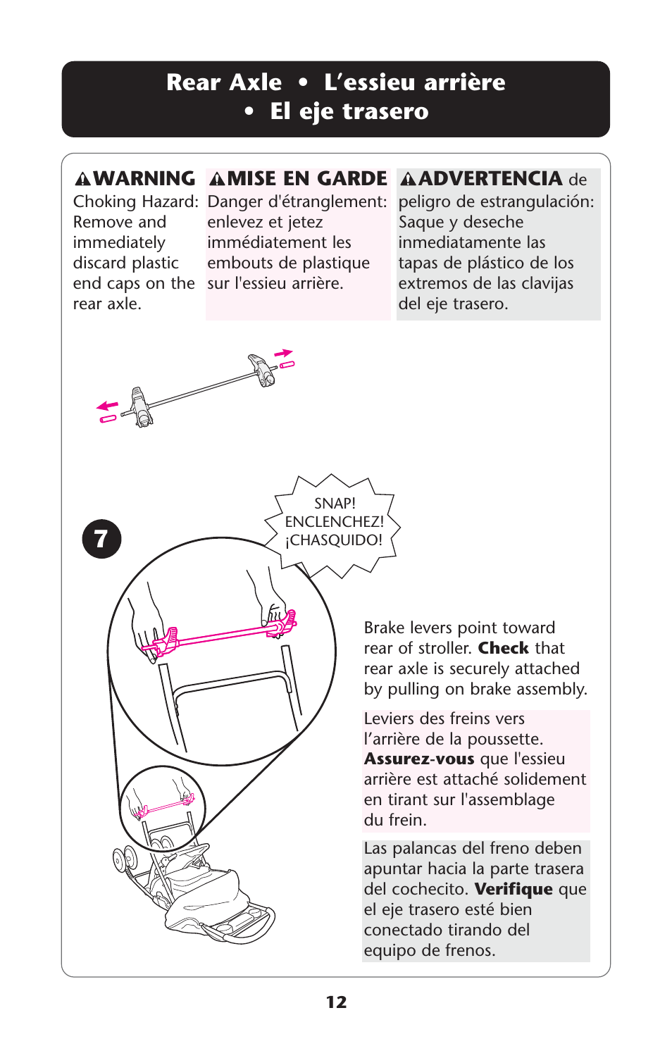Rear axle • l’essieu arrière • el eje trasero | Graco Spree ISPC089BB User Manual | Page 12 / 128
