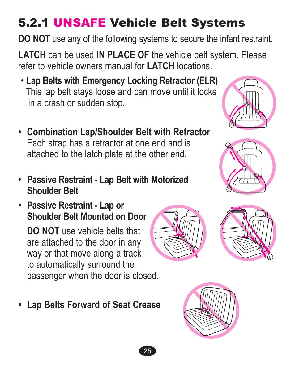 1 unsafe vehicle belt systems | Graco Spree ISPC089BB User Manual | Page 57 / 128