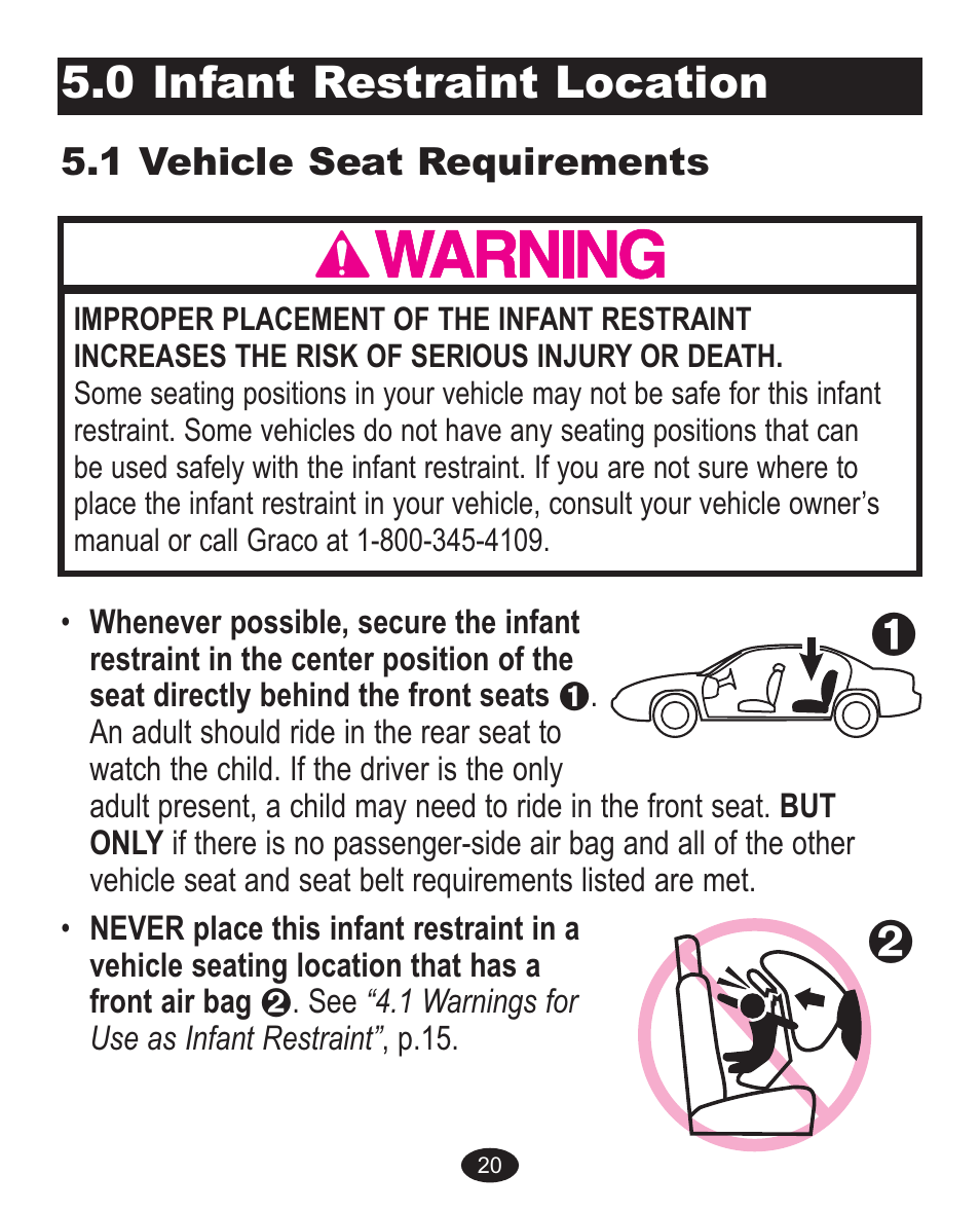 0 infant restraint location | Graco Alano 1751552 User Manual | Page 52 / 112