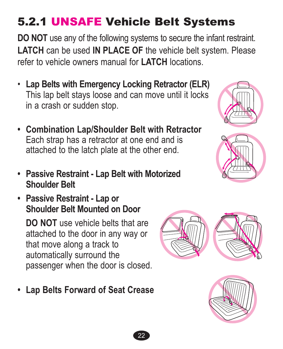 1 unsafe vehicle belt systems | Graco Alano 1751552 User Manual | Page 54 / 112