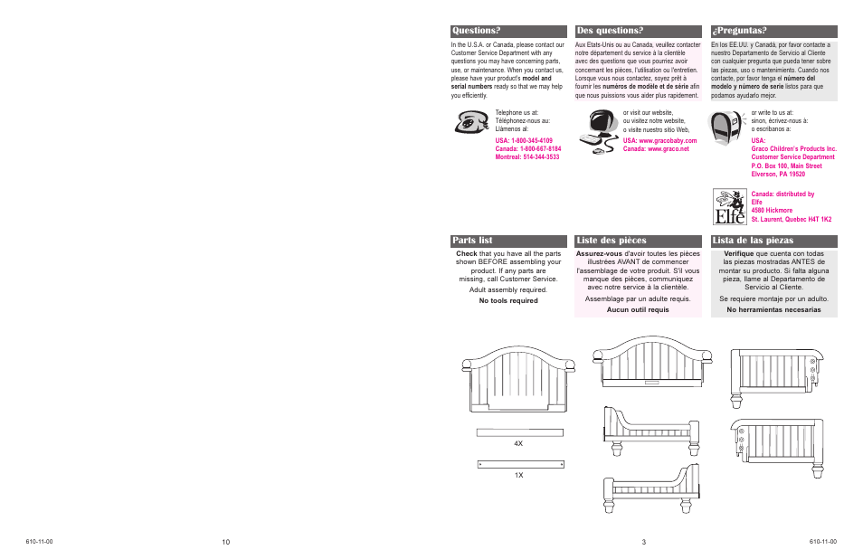 Parts list liste des pièces lista de las piezas, Questions? des questions? ¿preguntas | Graco 8840 User Manual | Page 3 / 12