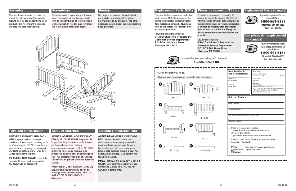 Assembly, Replacement parts (usa) piezas de repuesto (ee.uu), Replacement parts (canada) | Des pièces de remplacement (au canada) | Graco 8840 User Manual | Page 4 / 12