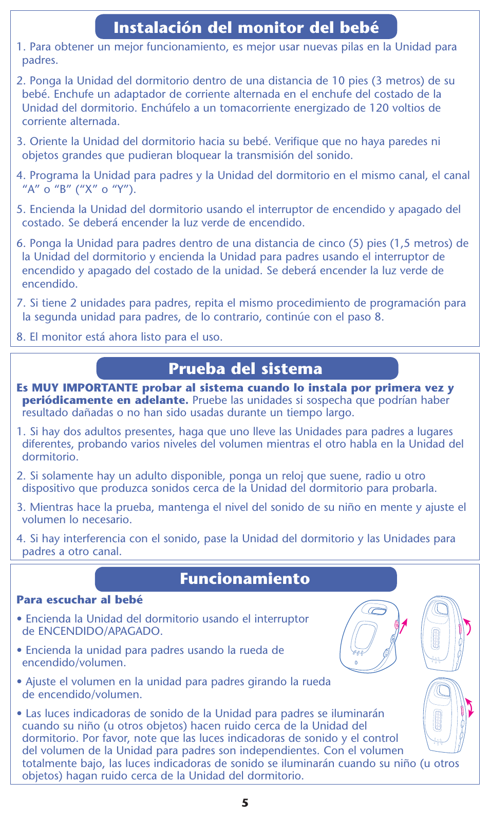 Instalación del monitor del bebé, Funcionamiento, Prueba del sistema | Graco 2L02VIB User Manual | Page 11 / 12