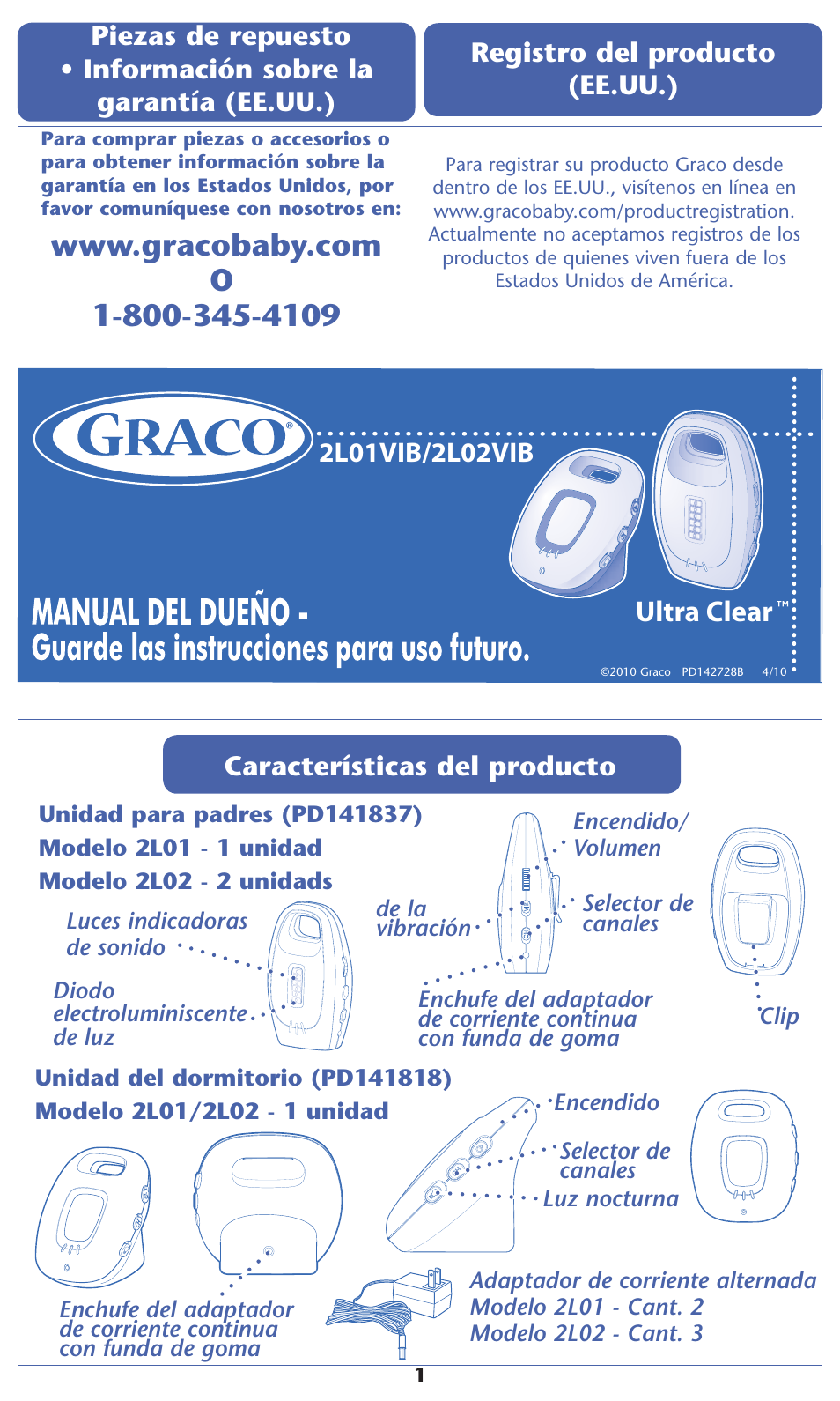 Ultra clear, Características del producto, Registro del producto (ee.uu.) | Graco 2L02VIB User Manual | Page 7 / 12