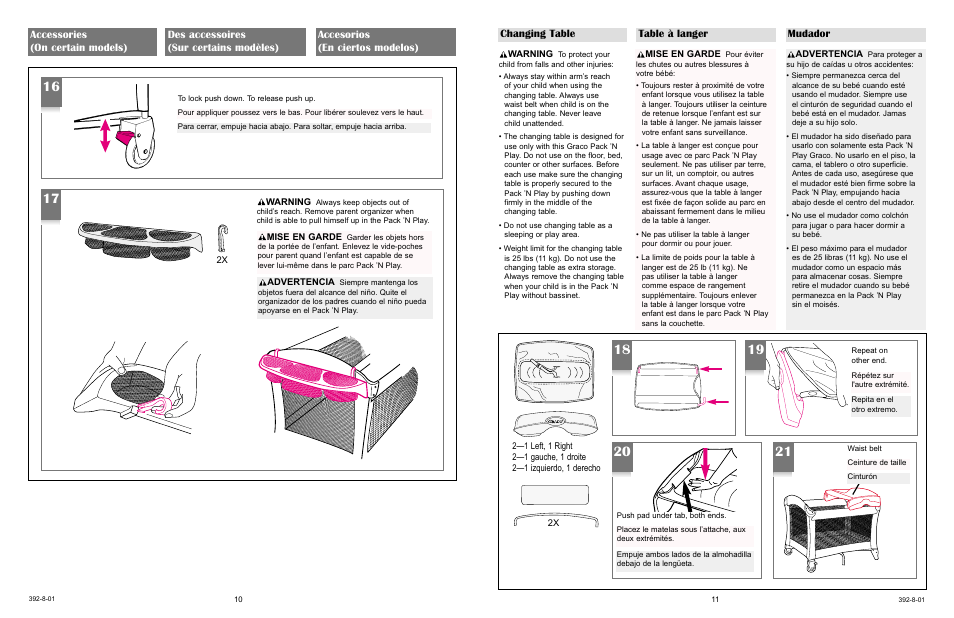 Changing table table à langer mudador | Graco 9500 User Manual | Page 10 / 19