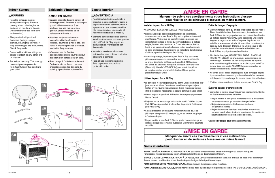 Mise en garde, Soins et entretien | Graco 9500 User Manual | Page 18 / 19
