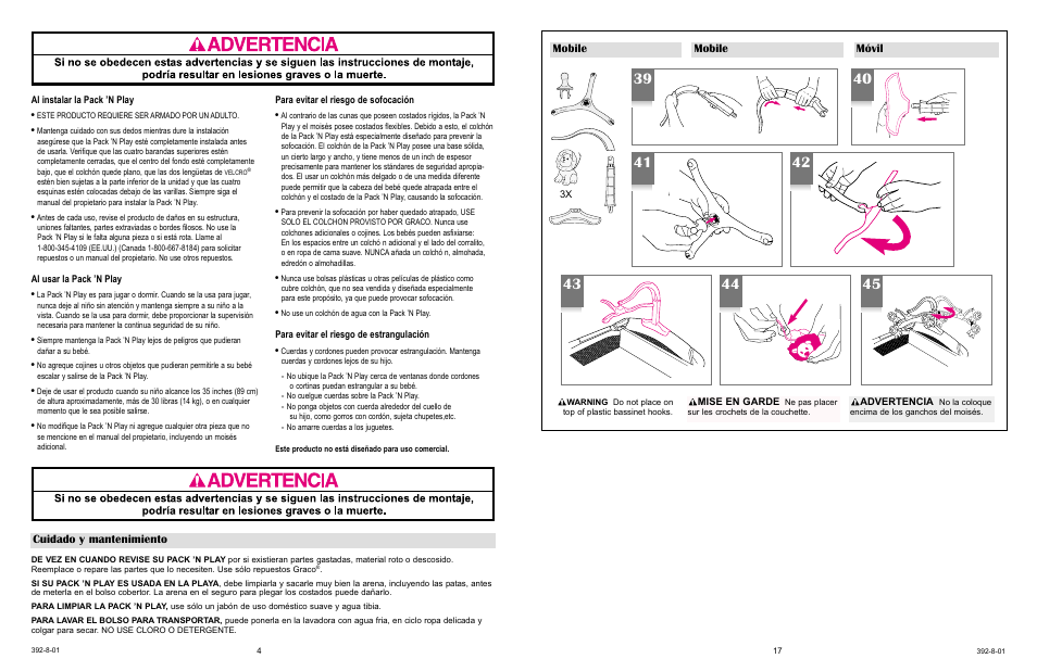 Cuidado y mantenimiento, Mobile, Mobile móvil | Graco 9500 User Manual | Page 4 / 19