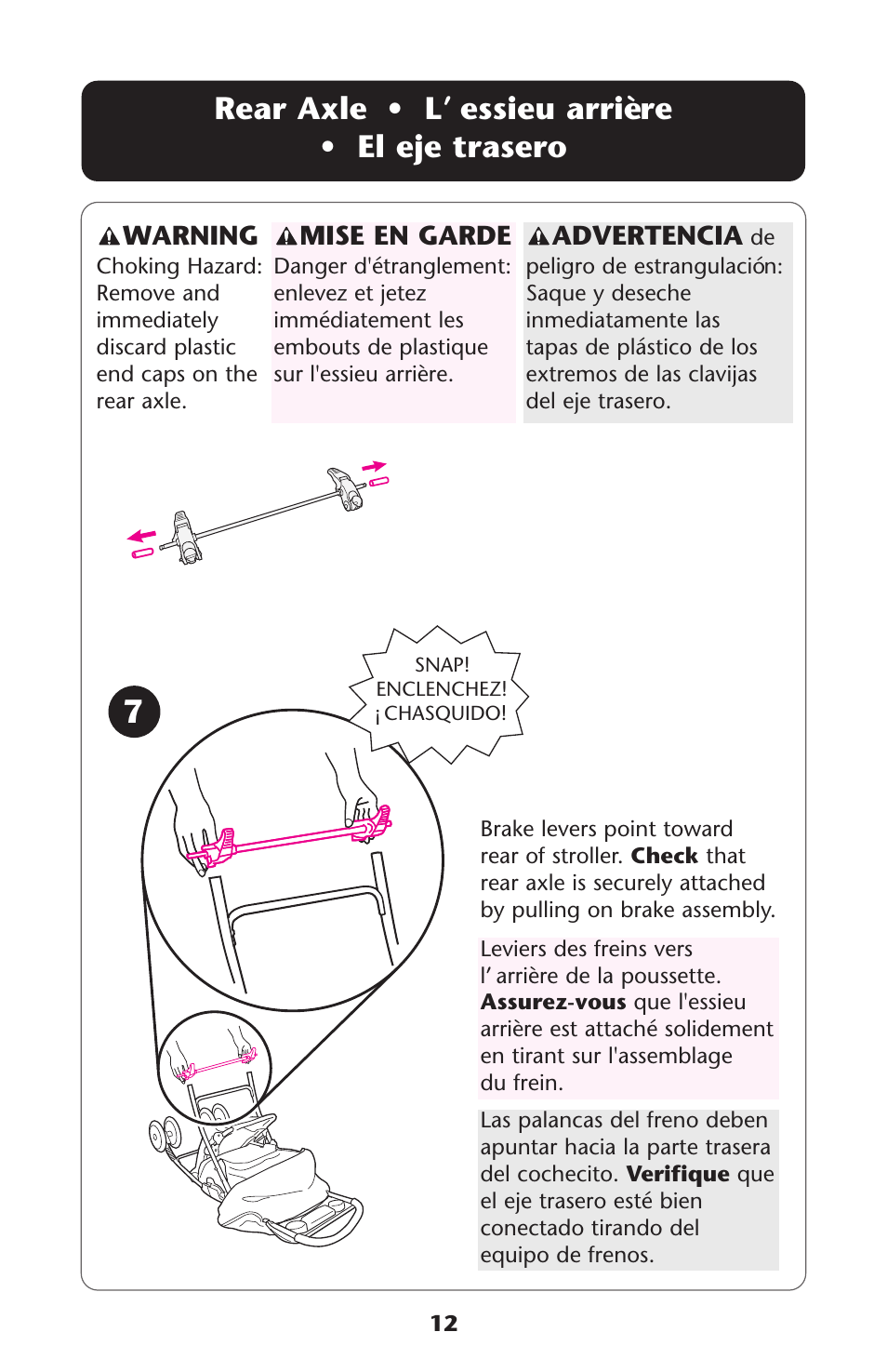 Rear axle • l’ essieu arrière • el eje trasero | Graco ISPA338AA User Manual | Page 12 / 32