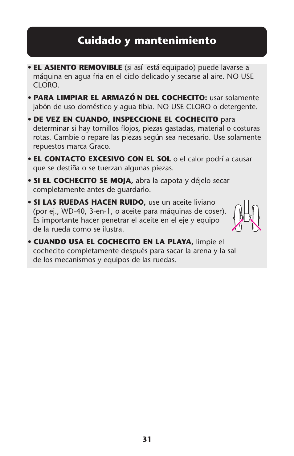 Cuidado y mantenimiento | Graco ISPA338AA User Manual | Page 31 / 32