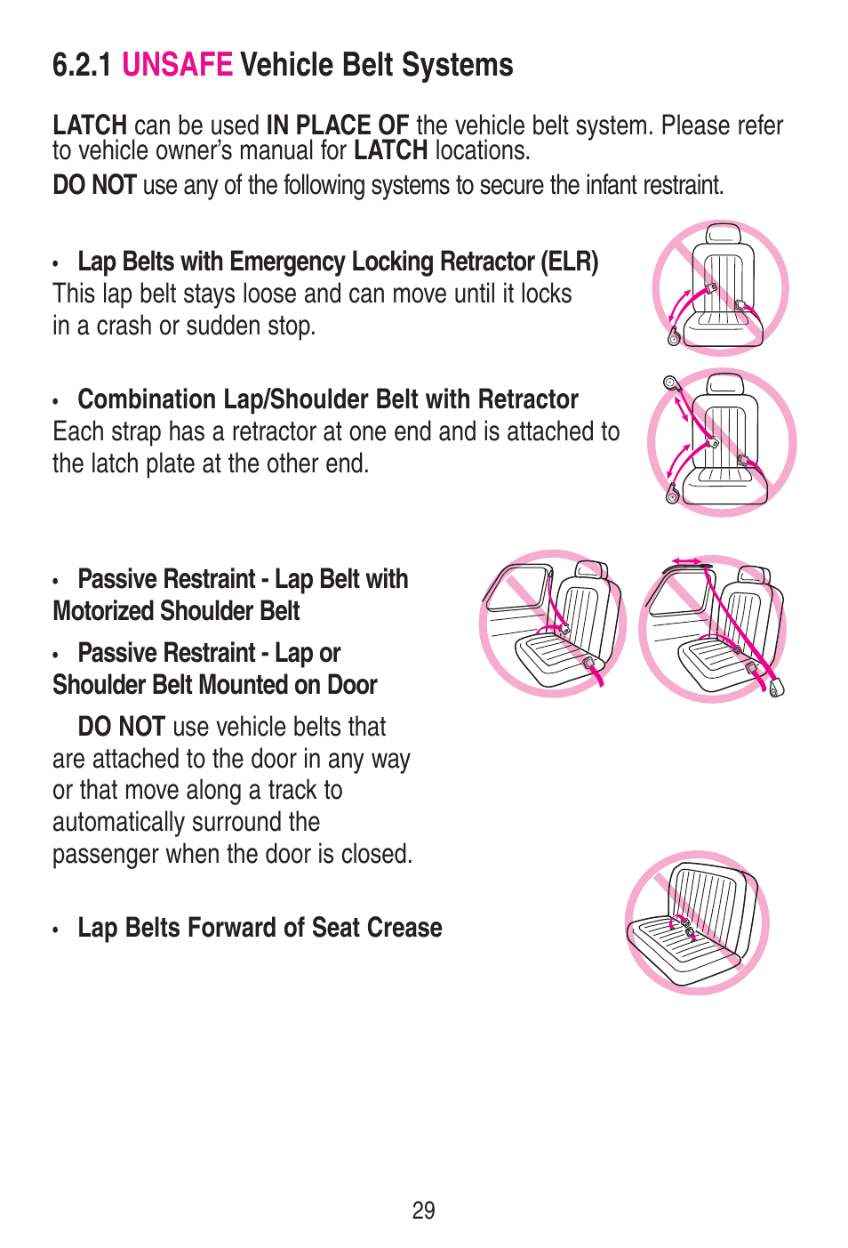 1 unsafe vehicle belt systems | Graco SnugRide 1778253 User Manual | Page 29 / 96