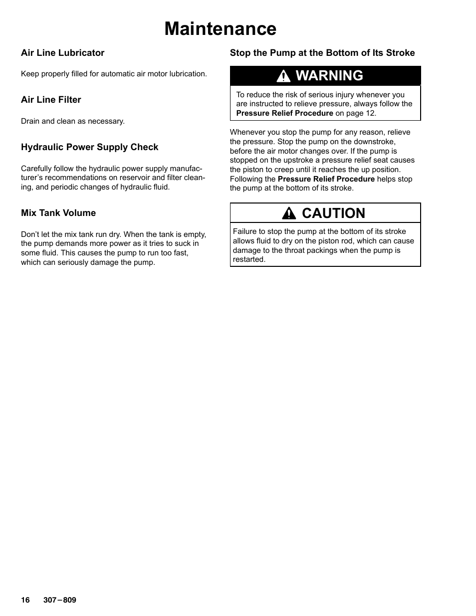 Maintenance, Warning, Caution | Graco HIGH-FLO 220-569 User Manual | Page 16 / 48