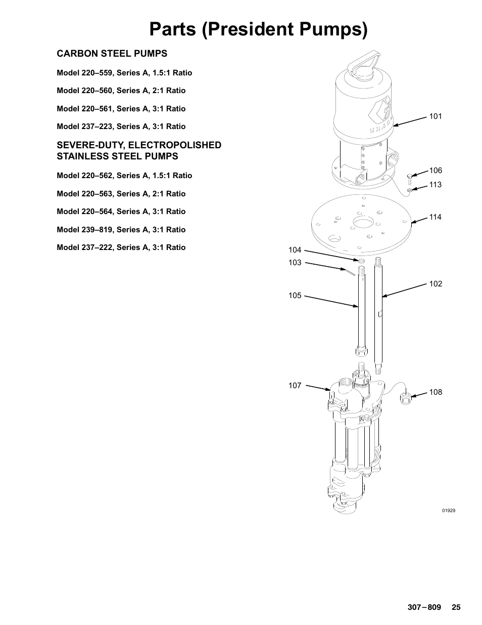 Parts (president pumps) | Graco HIGH-FLO 220-569 User Manual | Page 25 / 48