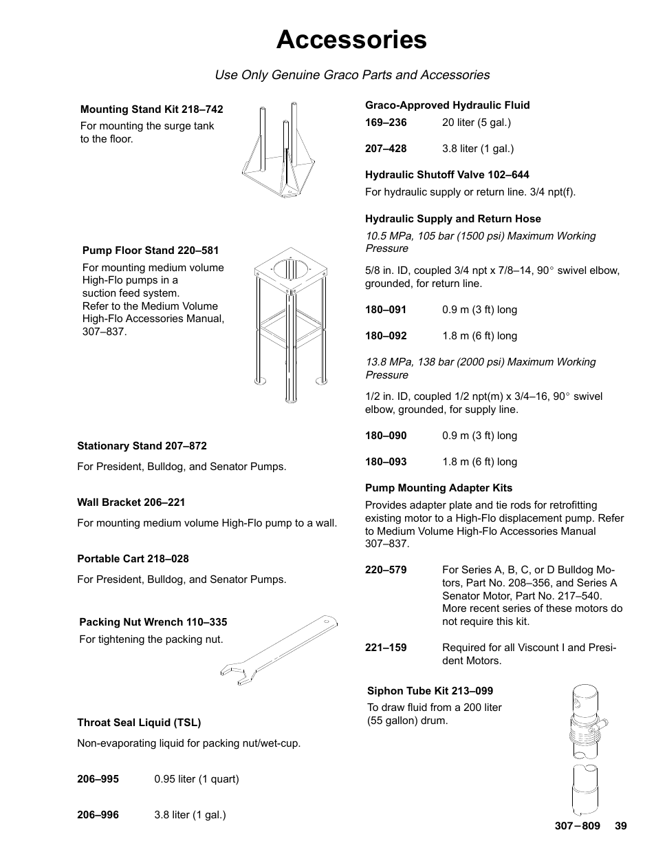 Accessories, Use only genuine graco parts and accessories | Graco HIGH-FLO 220-569 User Manual | Page 39 / 48