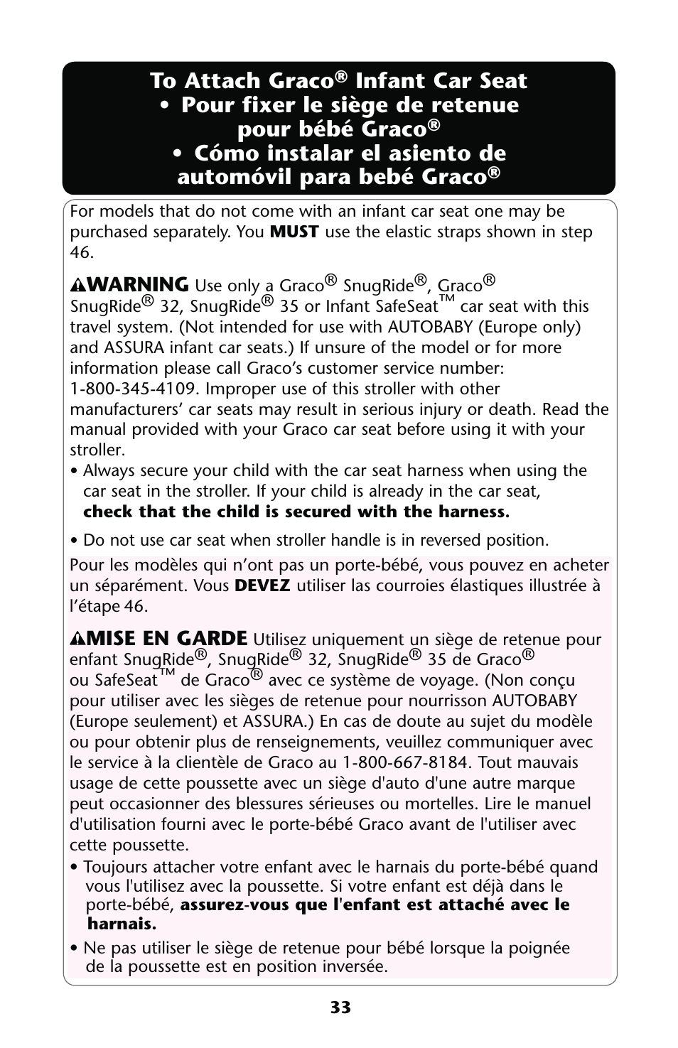 S pour, Sautomøvil | Graco Alano Flip It 1761726 User Manual | Page 33 / 120