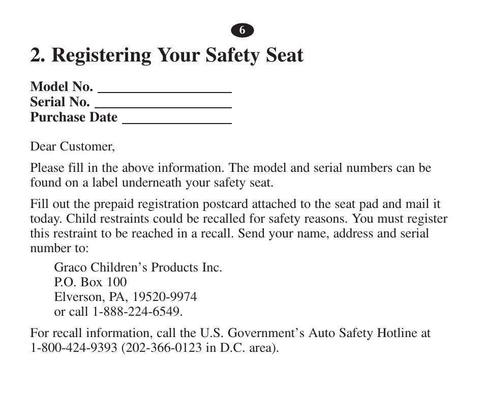 Registering your safety seat | Graco 7421 User Manual | Page 25 / 124