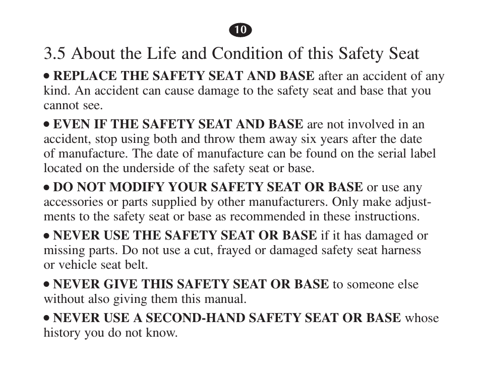 5 about the life and condition of this safety seat | Graco 7421 User Manual | Page 29 / 124