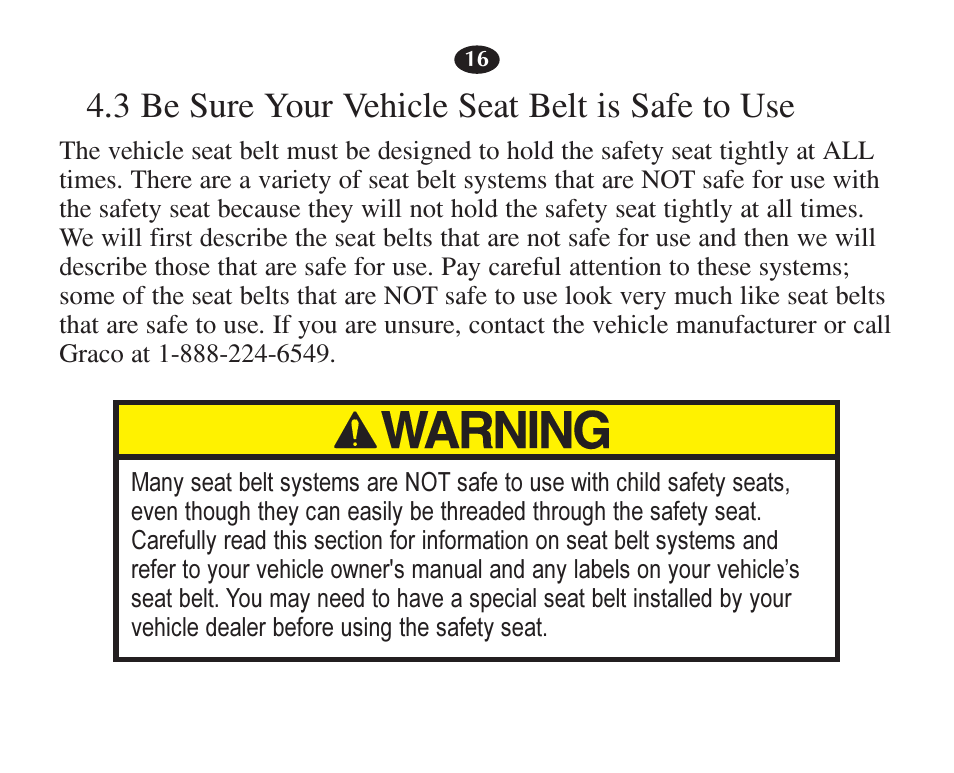 3 be sure your vehicle seat belt is safe to use | Graco 7421 User Manual | Page 35 / 124