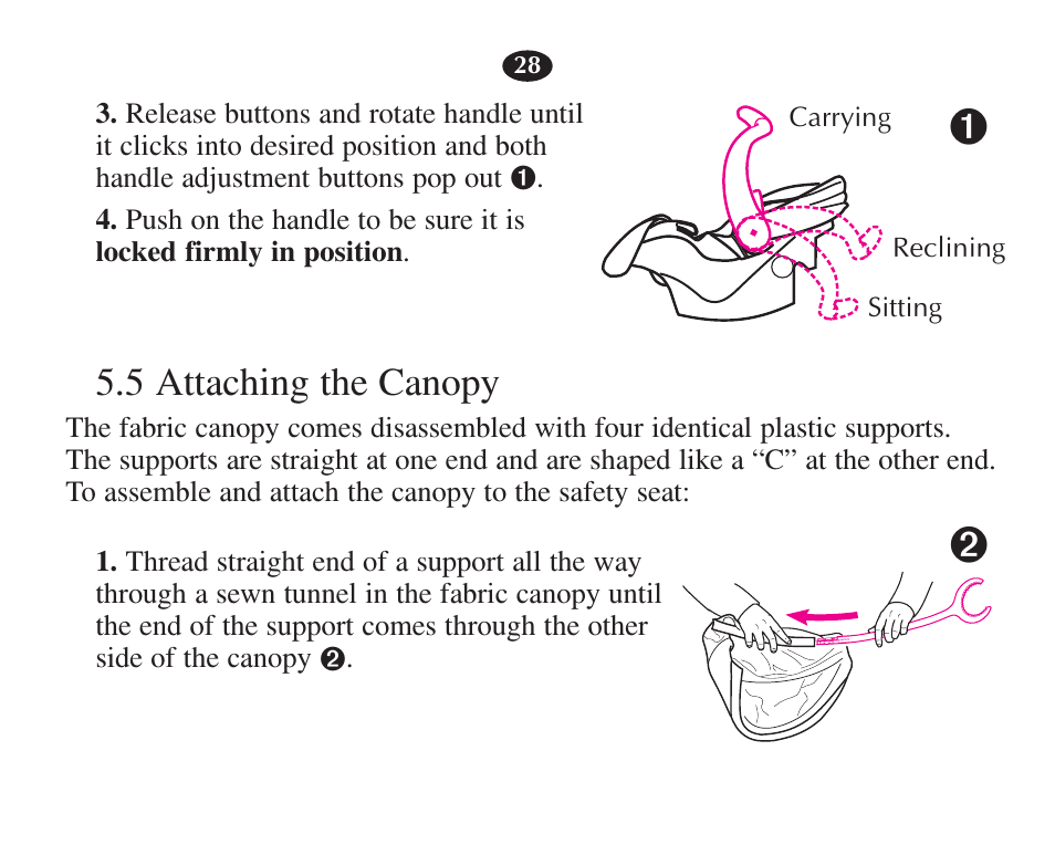 5 attaching the canopy | Graco 7421 User Manual | Page 47 / 124