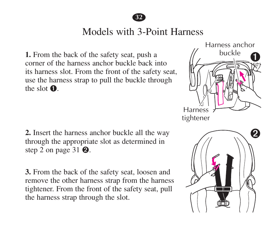 Models with 3-point harness | Graco 7421 User Manual | Page 51 / 124