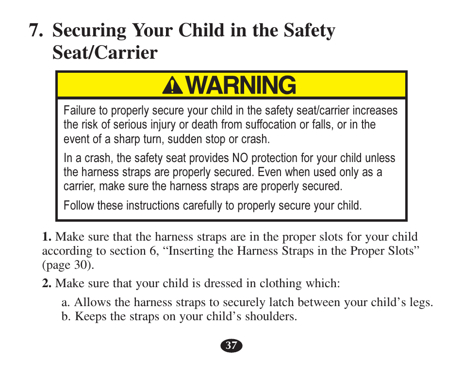 Securing your child in the safety seat/carrier | Graco 7421 User Manual | Page 56 / 124