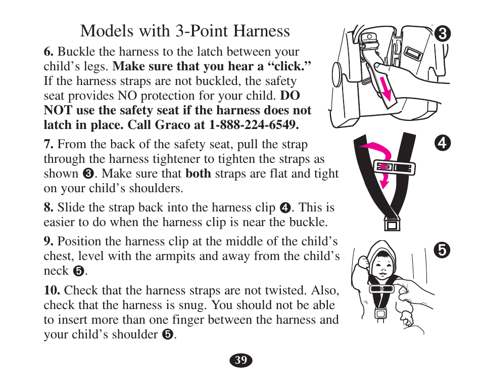 Мн о, Models with 3-point harness | Graco 7421 User Manual | Page 58 / 124