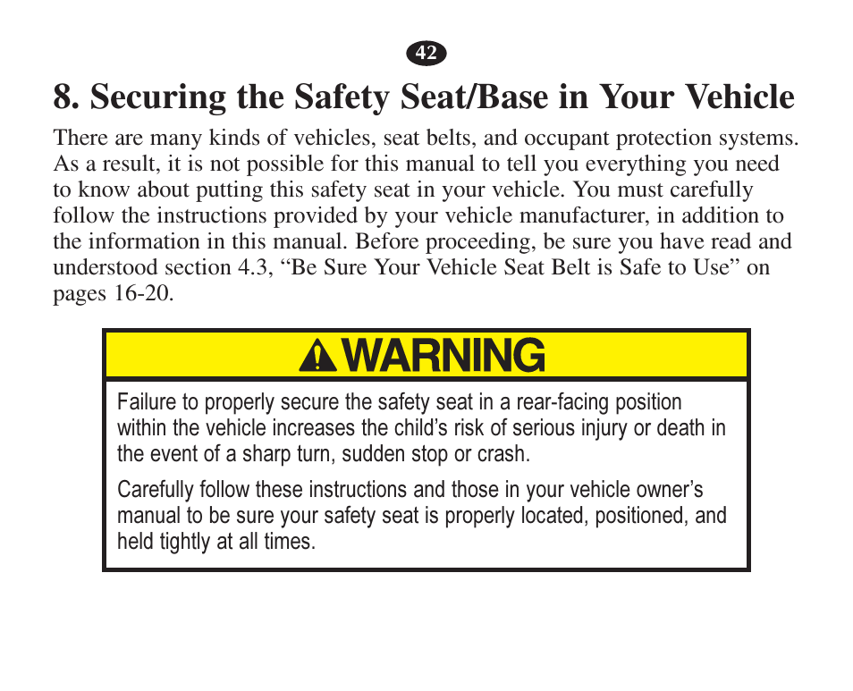 Securing the safety seat/base in your vehicle | Graco 7421 User Manual | Page 61 / 124