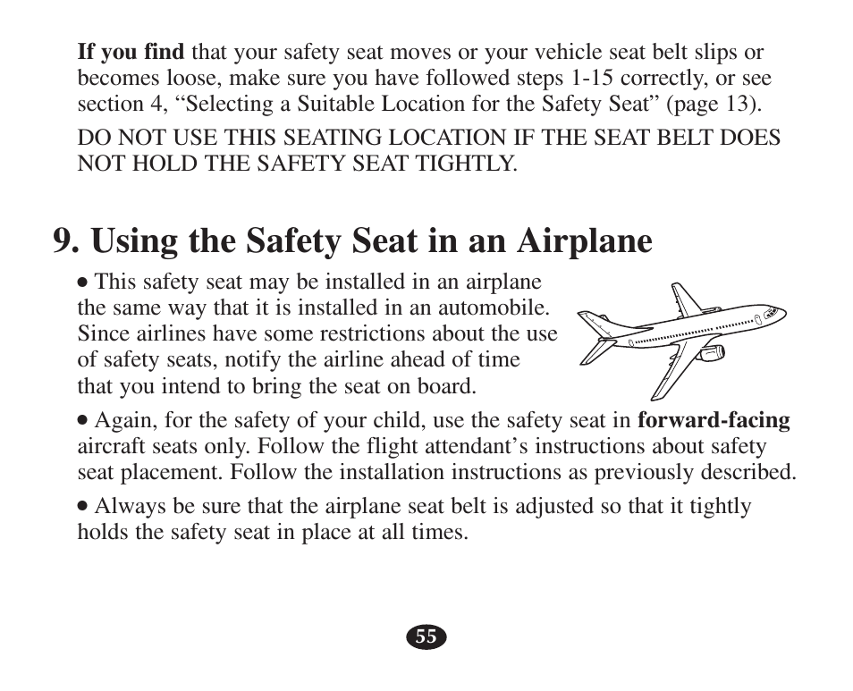 Using the safety seat in an airplane | Graco 7421 User Manual | Page 74 / 124