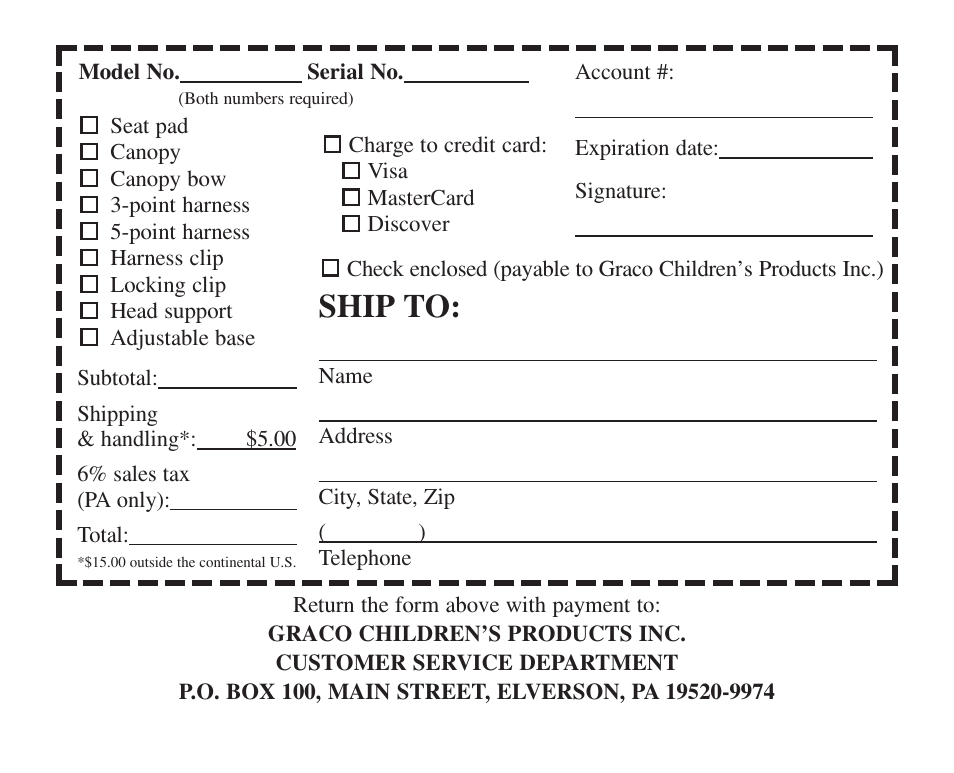 Ship to | Graco 7421 User Manual | Page 80 / 124