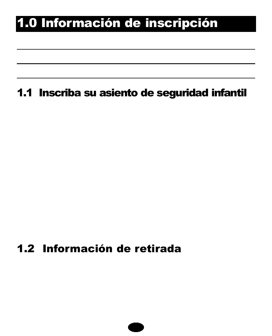 0 información de inscripción, 1 inscriba su asiento de seguridad infantil, 2 información de retirada | Graco 7421 User Manual | Page 87 / 124