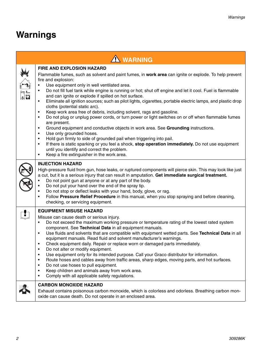 Warnings, Warning | Graco 2730H User Manual | Page 2 / 24