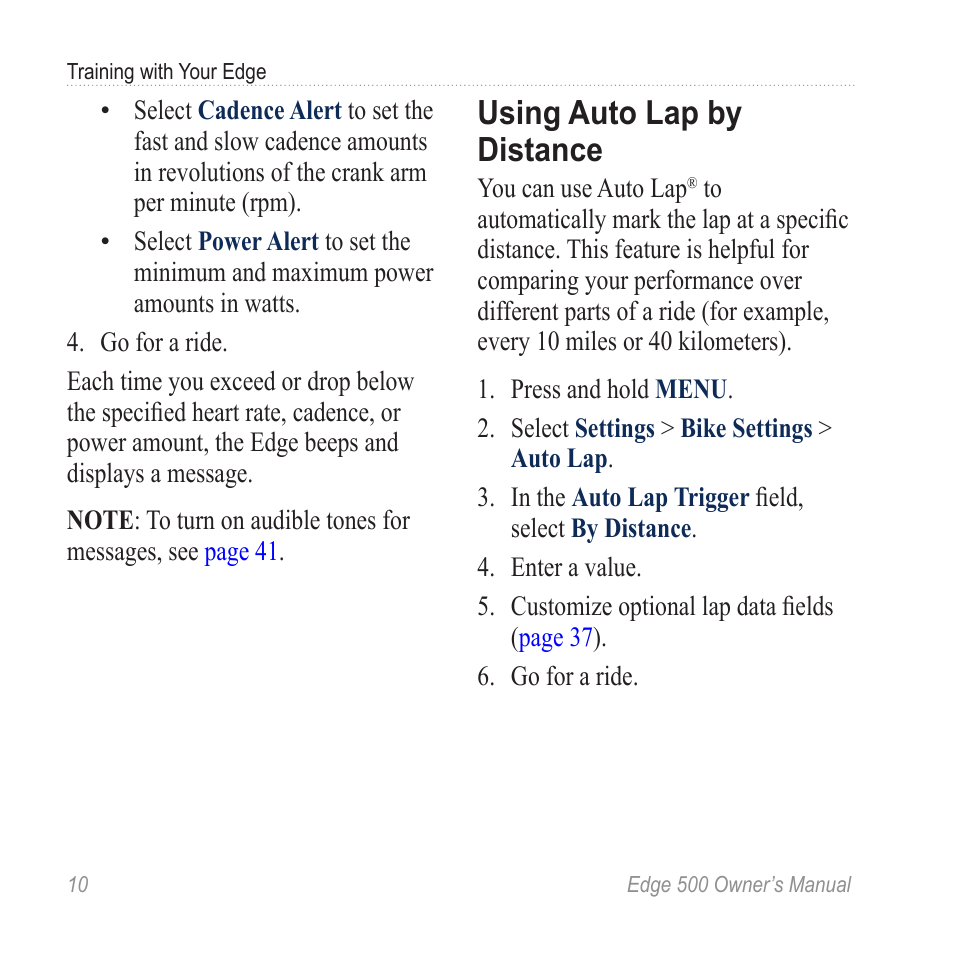 Using auto lap by distance | Garmin Edge 500 User Manual | Page 14 / 64