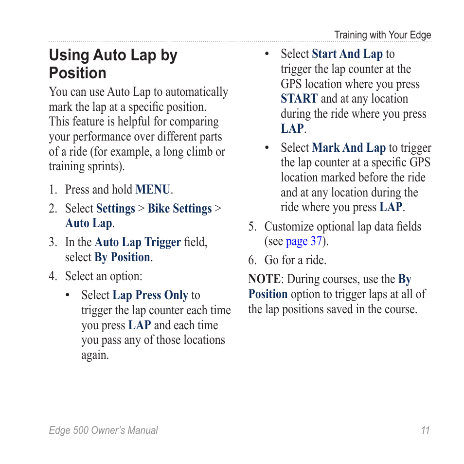 Using auto lap by position | Garmin Edge 500 User Manual | Page 15 / 64