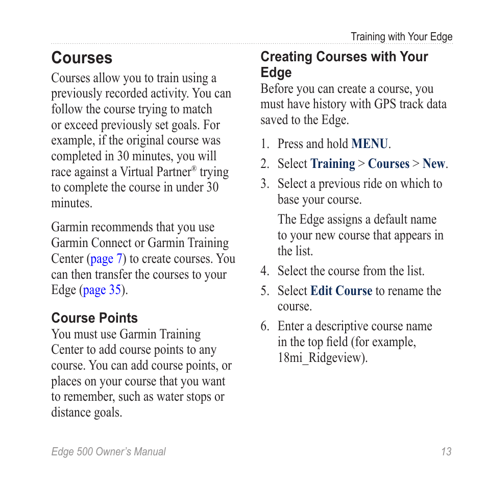 Courses | Garmin Edge 500 User Manual | Page 17 / 64