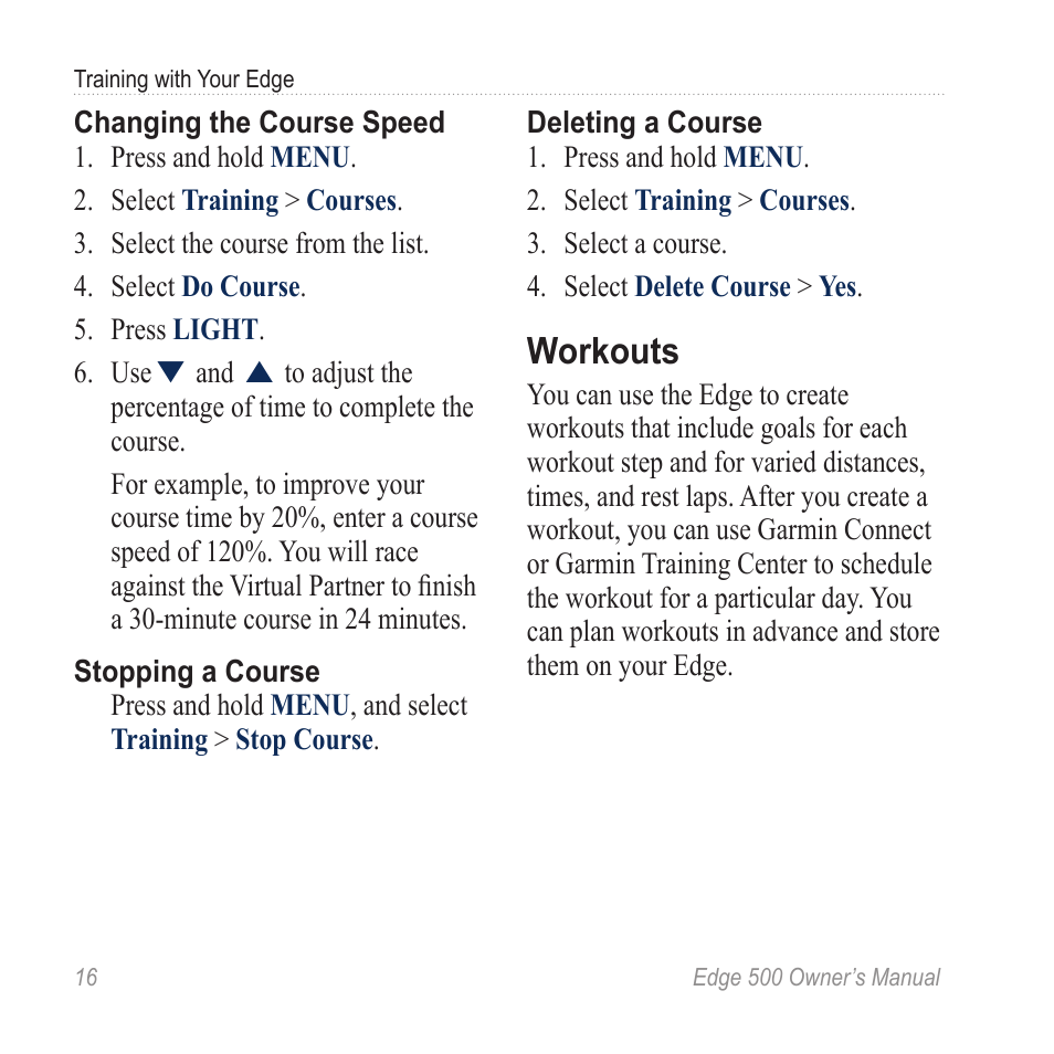 Workouts | Garmin Edge 500 User Manual | Page 20 / 64