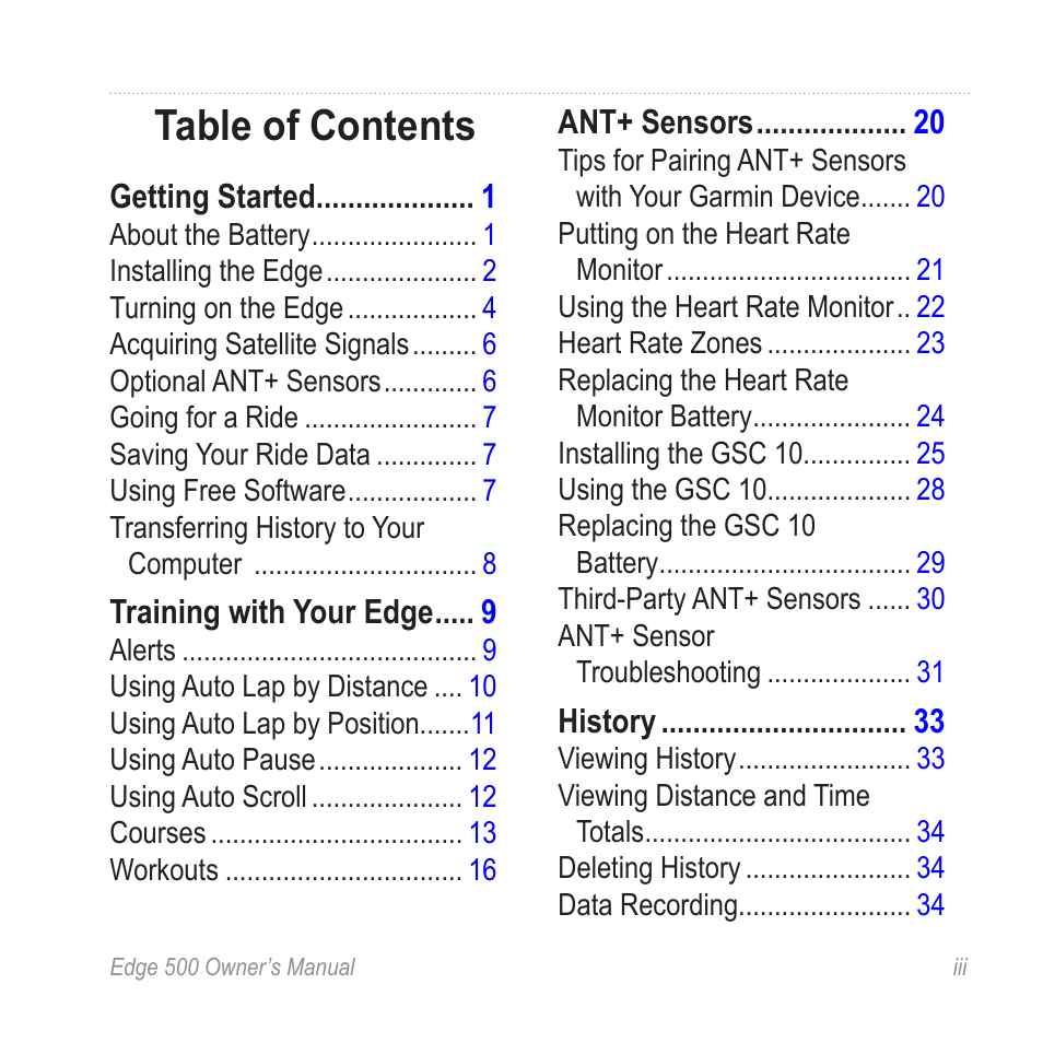 Garmin Edge 500 User Manual | Page 3 / 64