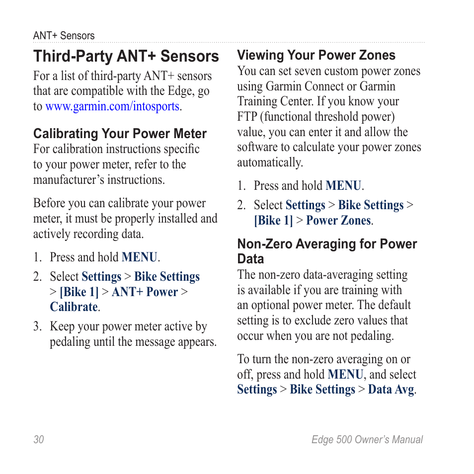 Third-party ant+ sensors | Garmin Edge 500 User Manual | Page 34 / 64