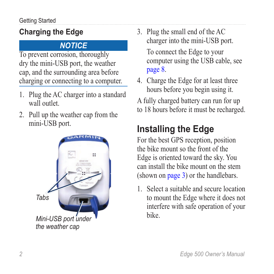 Installing the edge, Ge the edge | Garmin Edge 500 User Manual | Page 6 / 64