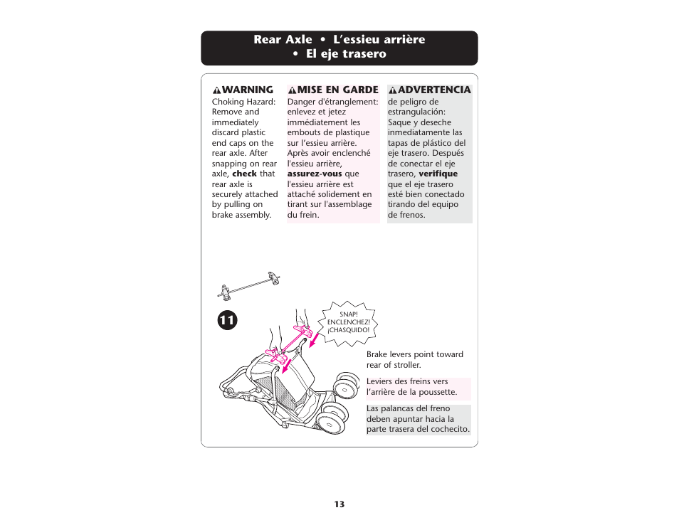 Rear axle • l’essieu arrière • el eje trasero | Graco ISPA199AA User Manual | Page 13 / 136