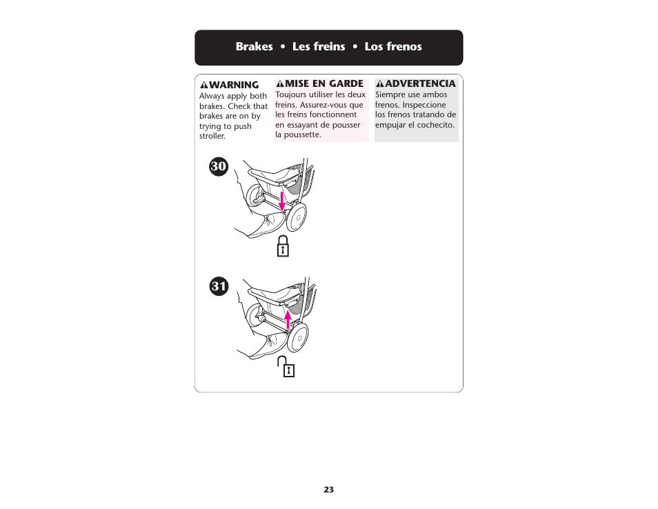 Brakes • les freins • los frenos | Graco ISPA199AA User Manual | Page 23 / 136