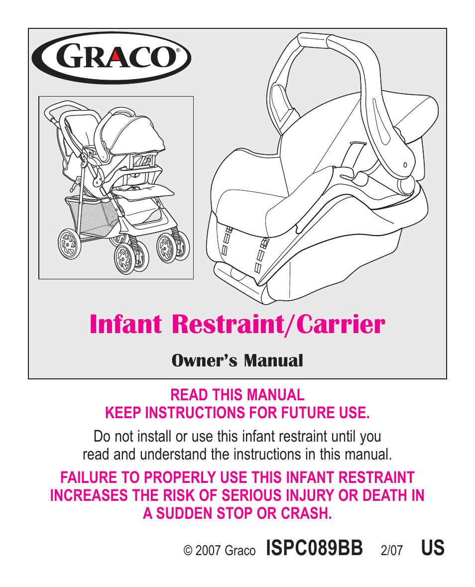 Infant restraint/carrier, Ispc089bb | Graco ISPA199AA User Manual | Page 41 / 136