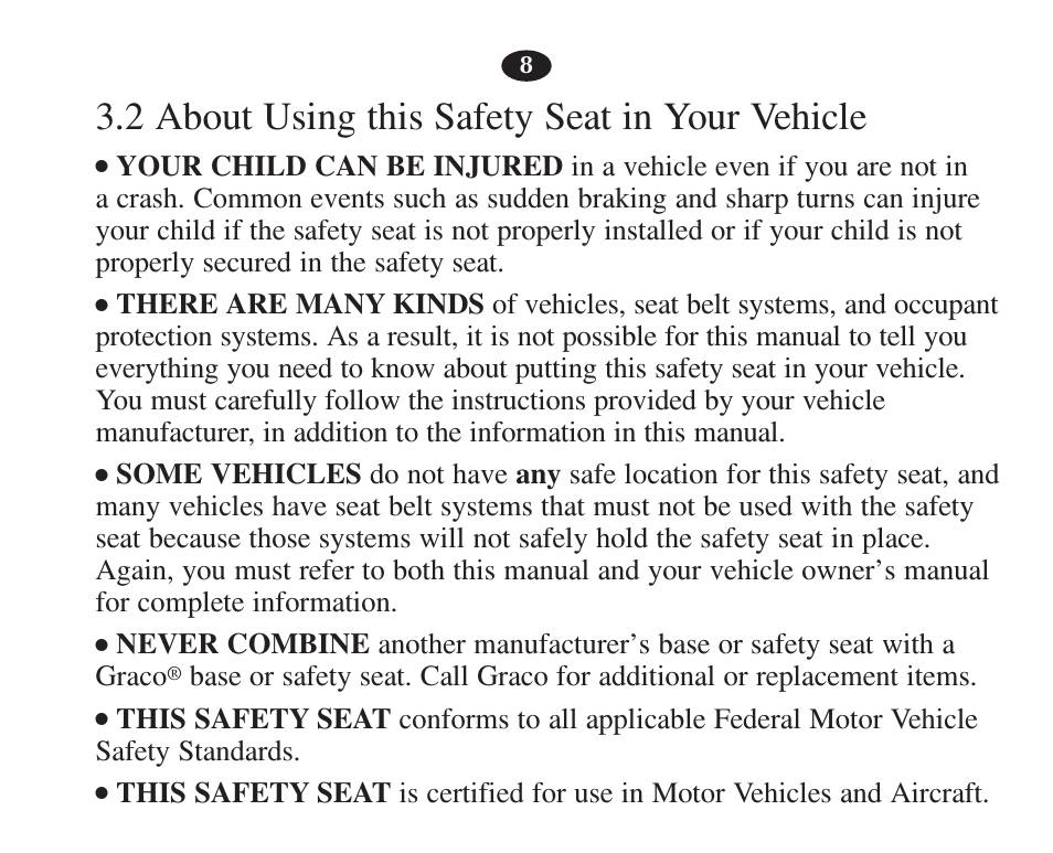 2 about using this safety seat in your vehicle | Graco 7427 User Manual | Page 25 / 122
