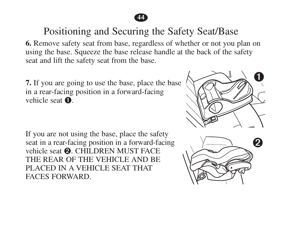 Positioning and securing the safety seat/base | Graco 7427 User Manual | Page 61 / 122