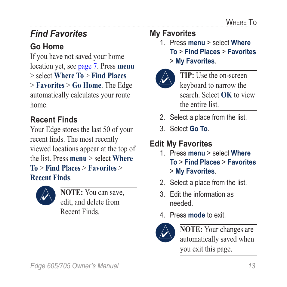 Find favorites | Graco EDGE 705 User Manual | Page 19 / 80