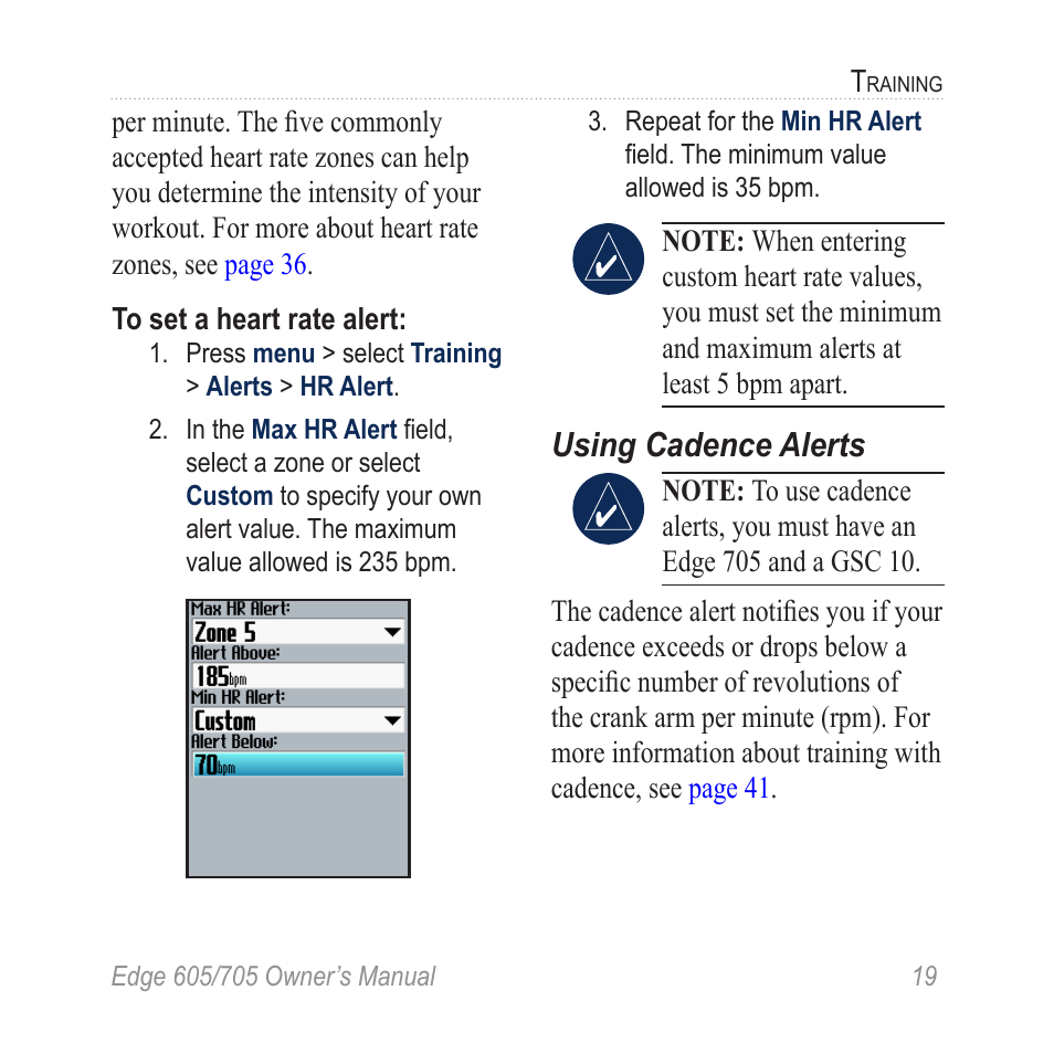 Using cadence alerts | Graco EDGE 705 User Manual | Page 25 / 80