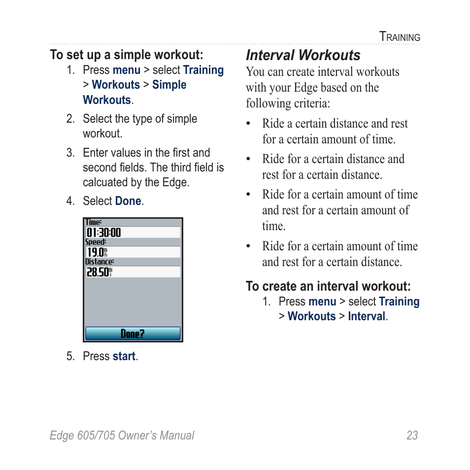 Interval workouts | Graco EDGE 705 User Manual | Page 29 / 80