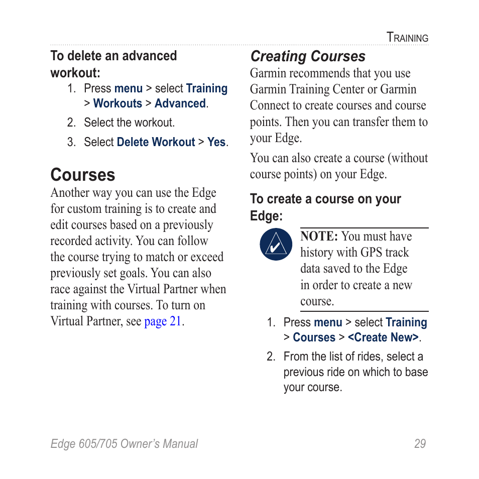 Courses, Creating courses | Graco EDGE 705 User Manual | Page 35 / 80