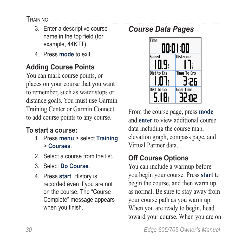 Course data pages | Graco EDGE 705 User Manual | Page 36 / 80