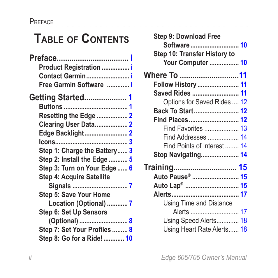 Able, Ontents, Preface.................................. i | Getting started, Where to, Training | Graco EDGE 705 User Manual | Page 4 / 80