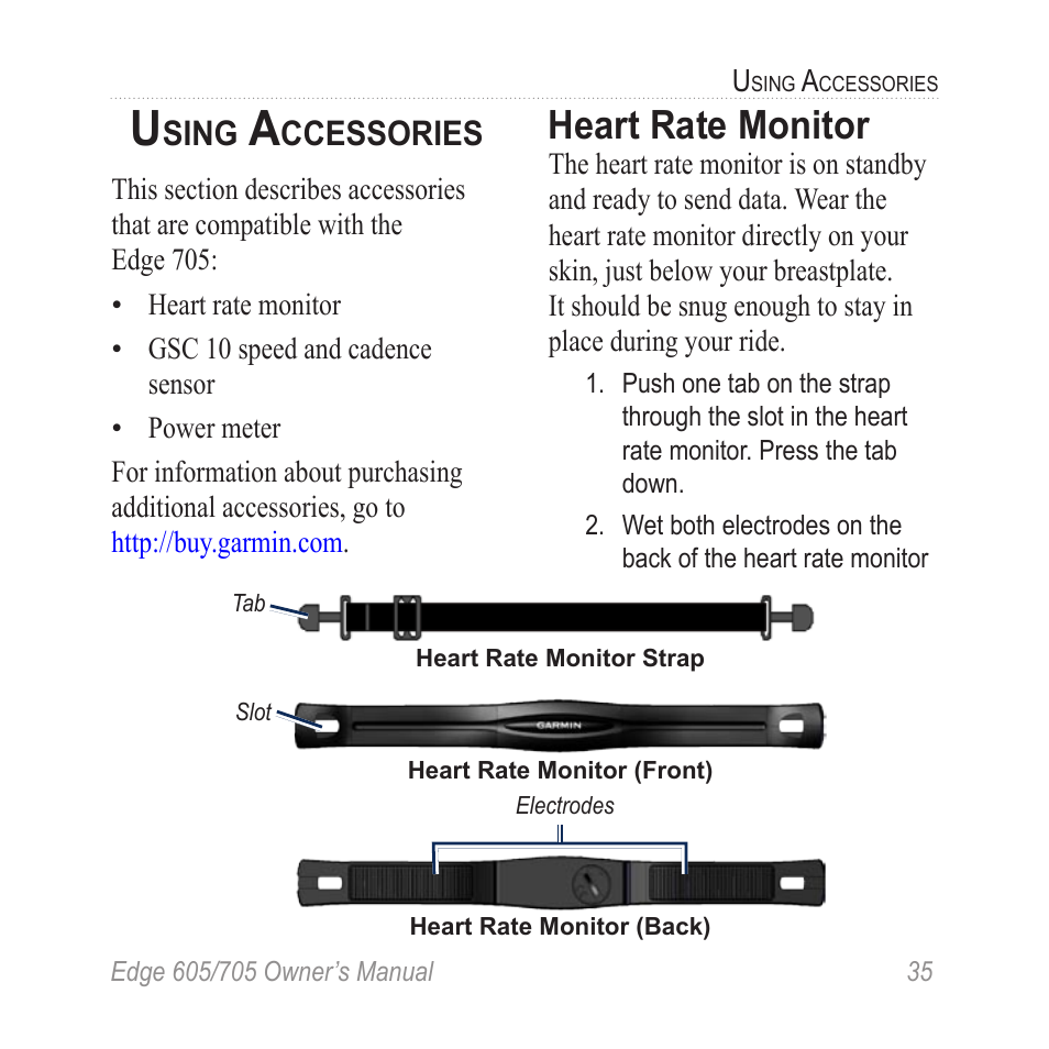 Using accessories, Heart rate monitor, Sing | Ccessories | Graco EDGE 705 User Manual | Page 41 / 80