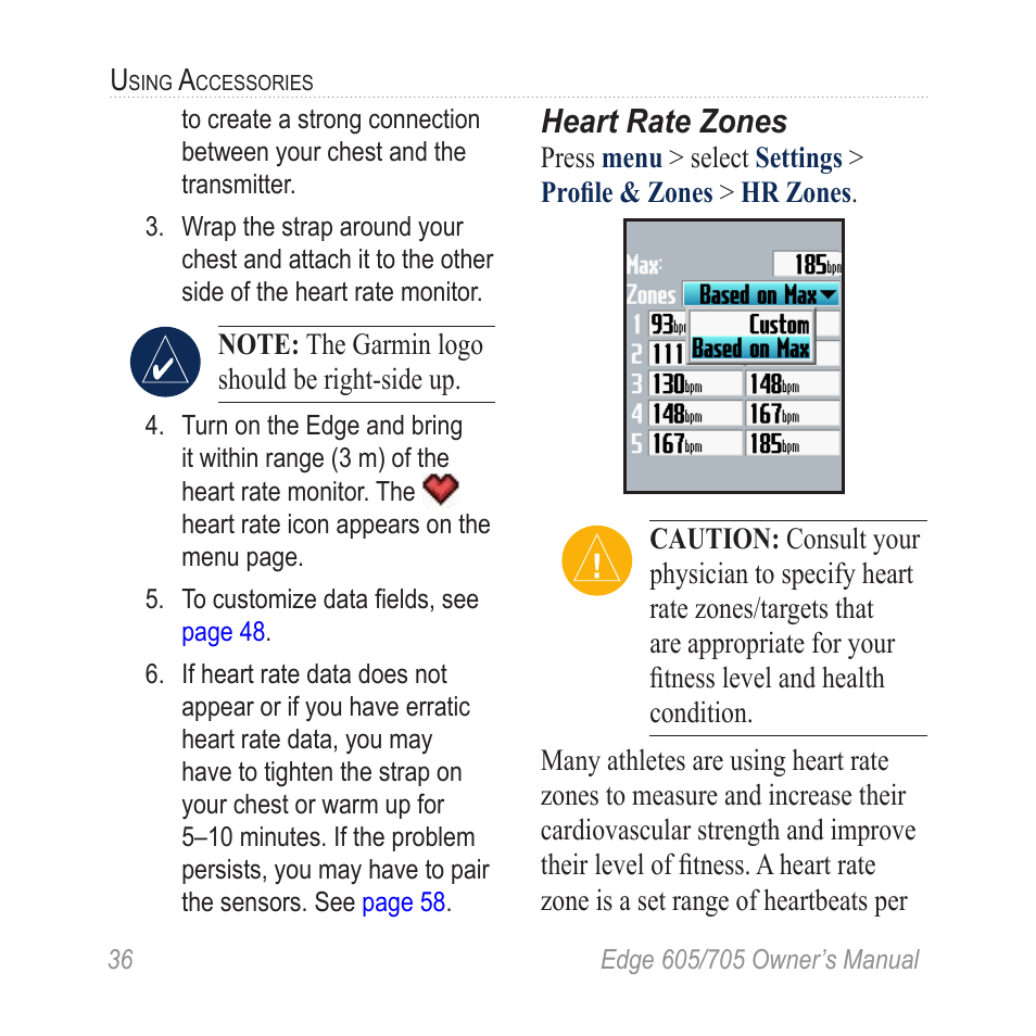 Heart rate zones, Zones, see | Graco EDGE 705 User Manual | Page 42 / 80